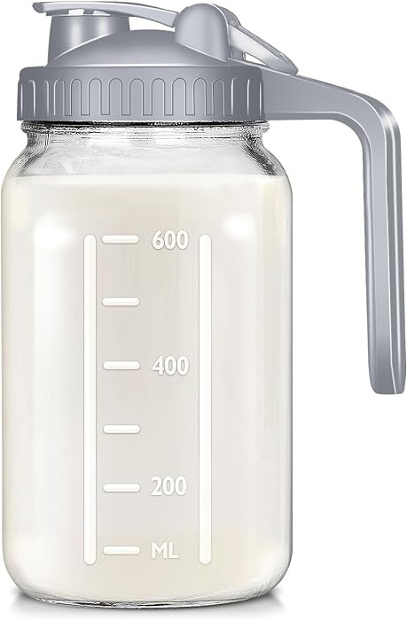 Glass Mason Jar Pitcher with Lid, 32oz Breast Milk Pitcher Leak Proof, Heavy Duty Wide Mouth Jar ... | Amazon (US)