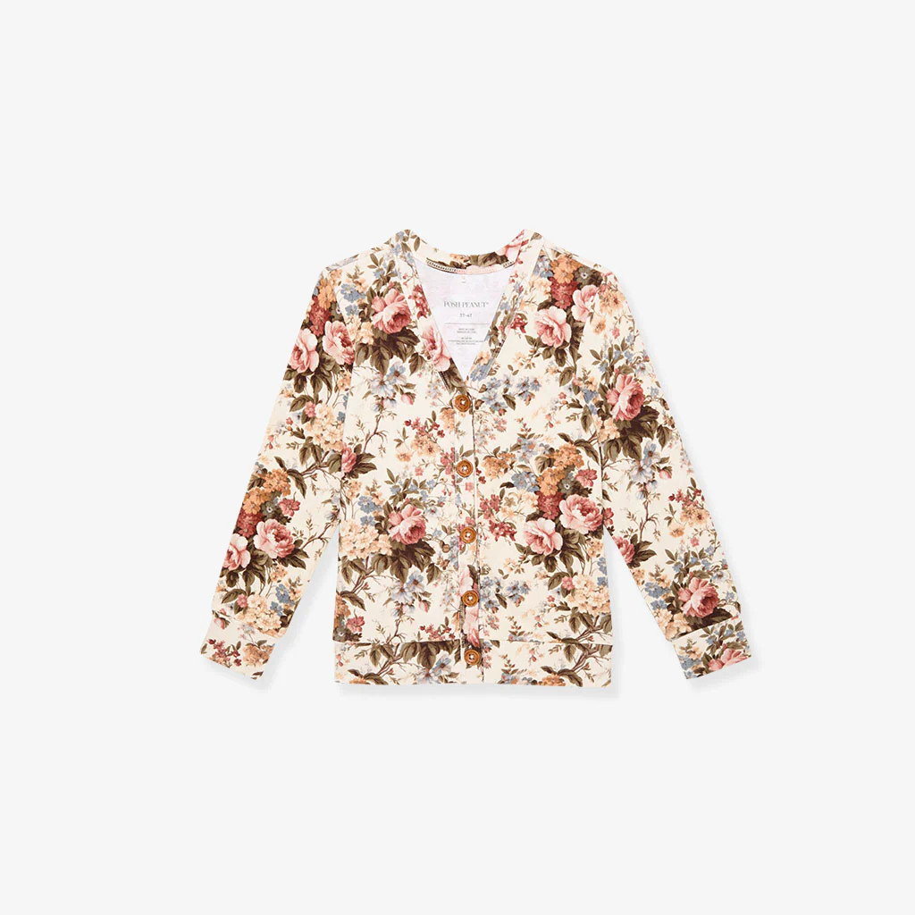 Floral White Girls Ruffled Long Sleeve Pullover | Dauphine | Posh Peanut