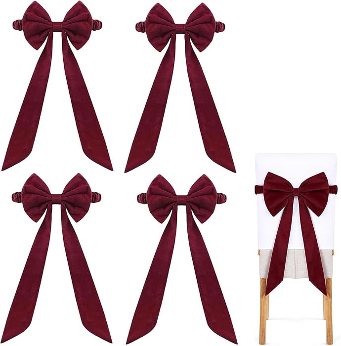 Burgundy Velvet Chair Bows for Christmas Wedding Party Decorations Red Chair Sashes with Elastic ... | Amazon (US)