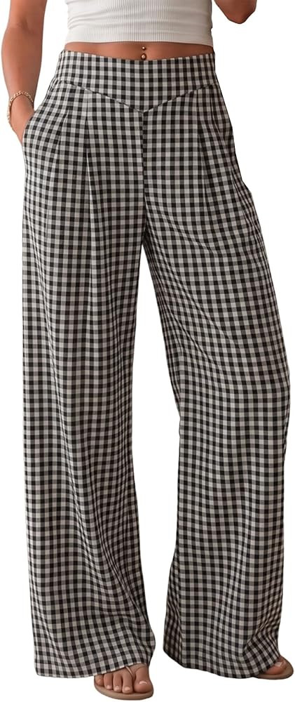 AKEWEI Women's Wide Leg Linen Pants Summer Casual Elastic Waist Long Lounge Travel Pants | Amazon (US)