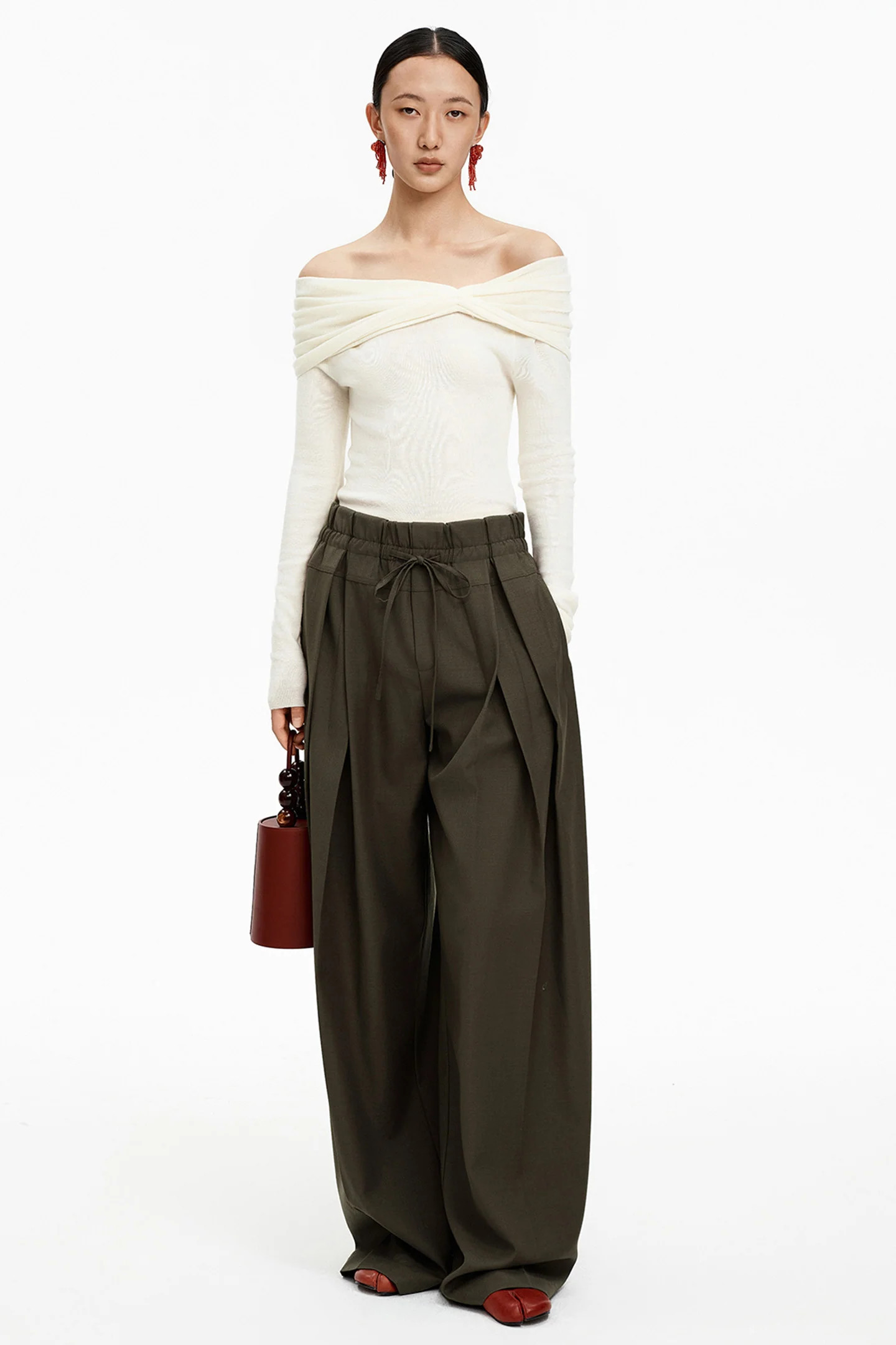 SELFWHO Merino wool blend drawstring casual pants | SELFWHO