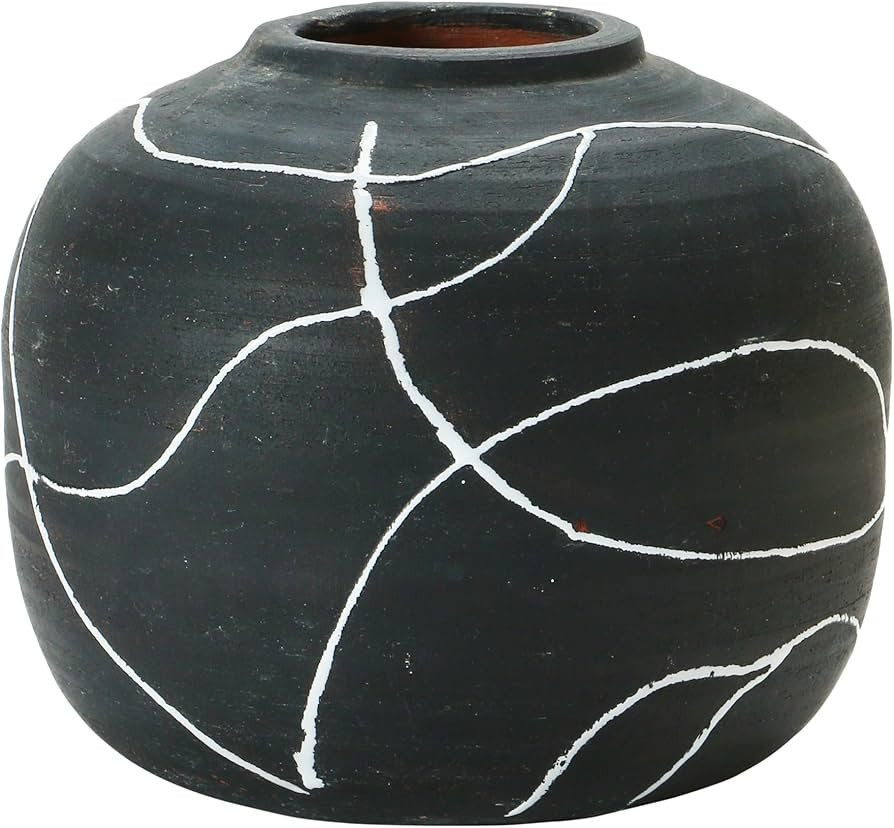 Creative Co-Op Hand-Painted Terra-Cotta, Black & White Vase | Amazon (US)