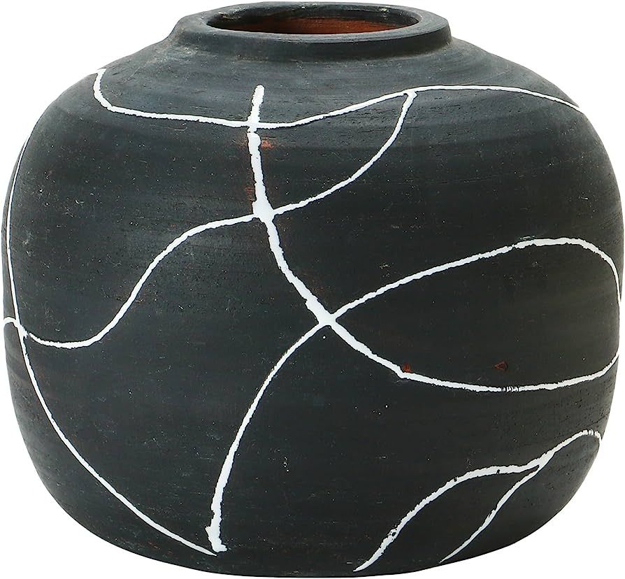 Creative Co-Op Hand-Painted Terra-Cotta, Black & White Vase | Amazon (US)