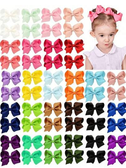 40pcs Random Color Cute Bow Hair Clips, Satin Ribbon Butterfly Hair Clips, Hair Accessories Suita... | SHEIN