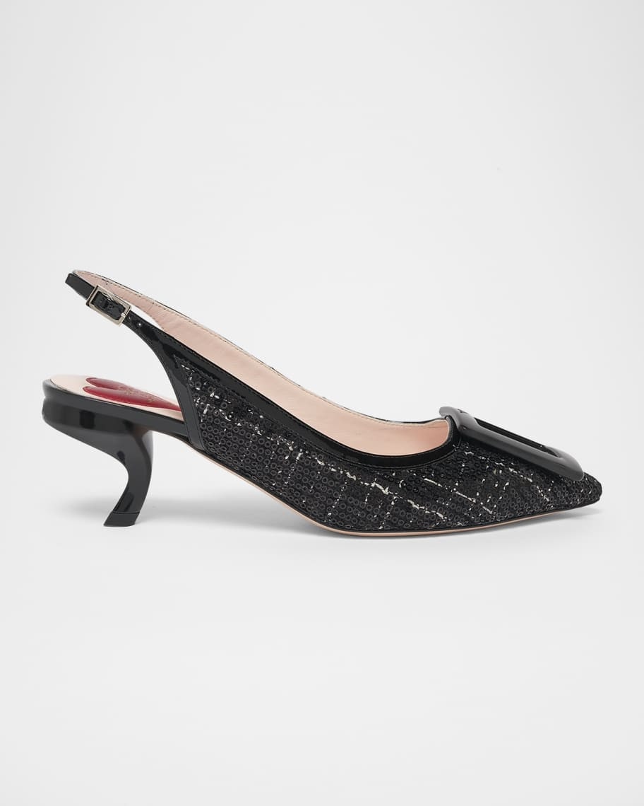 Roger Vivier 55mm Virgule Bordo Sequined Tweed Slingback Pumps | Neiman Marcus