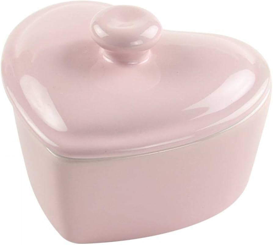 Heart-Shaped Dessert Bowl with Lid Ceramic Baking Bowl Rice Bowl-5 OZ-Pink | Amazon (US)