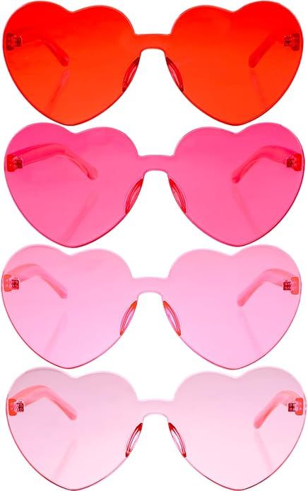 4 Pieces Heart Shaped Sunglasses for Women Men Valentine's Day Frameless Glasses | Amazon (US)