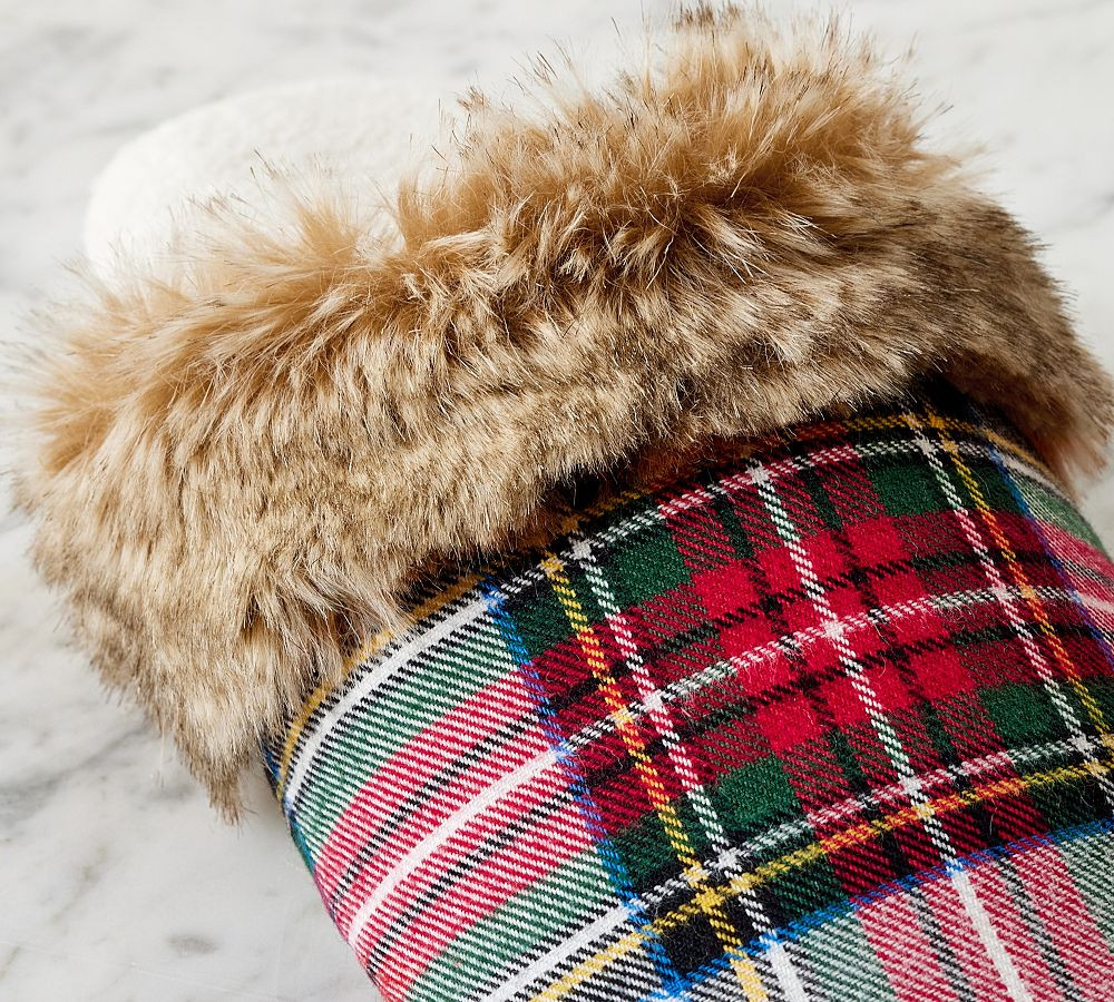 Stewart Plaid Flannel Faux Fur Slippers | Pottery Barn (US)