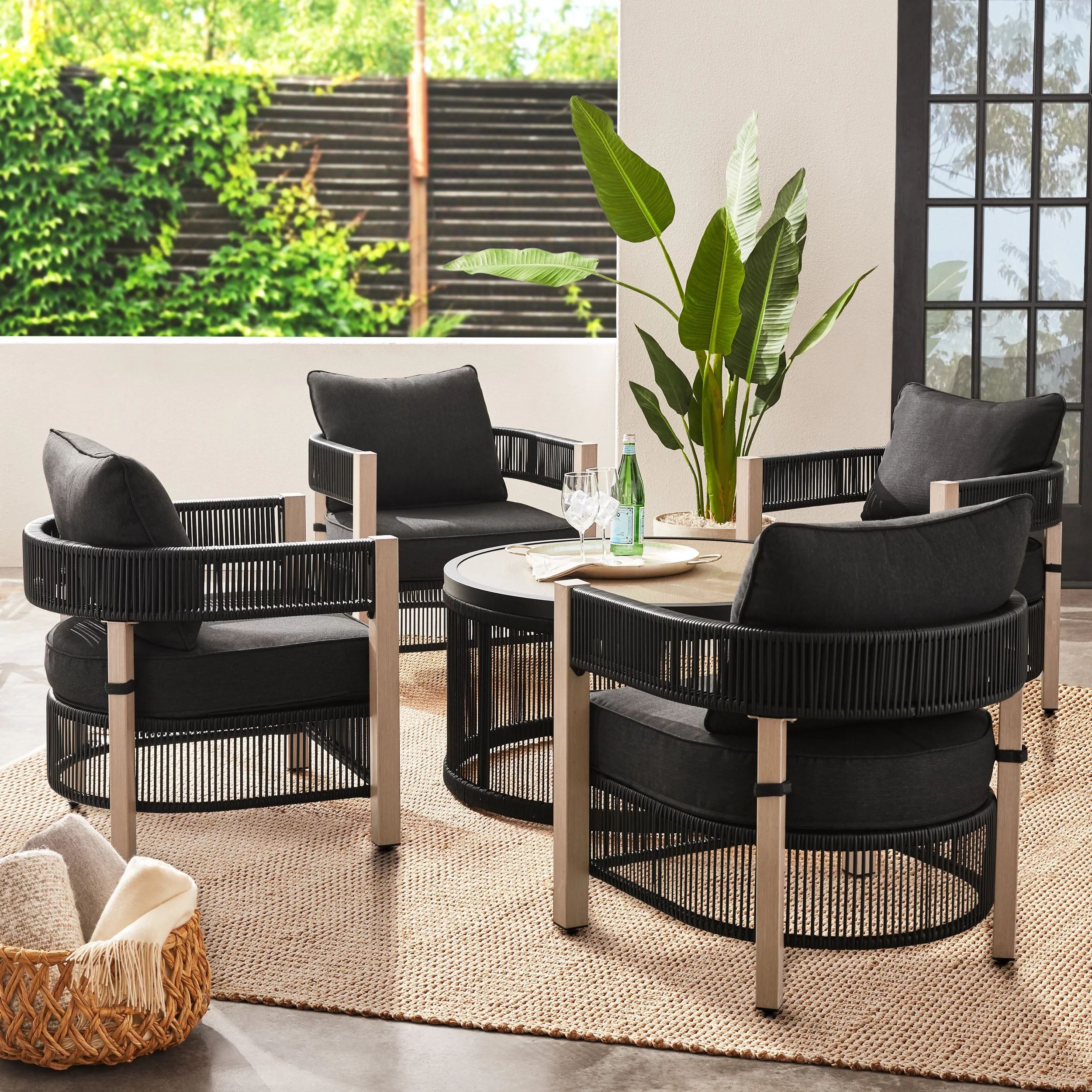 Better Homes & Gardens Tarren 5-Piece Outdoor Conversation Set, Black - Walmart.com | Walmart (US)