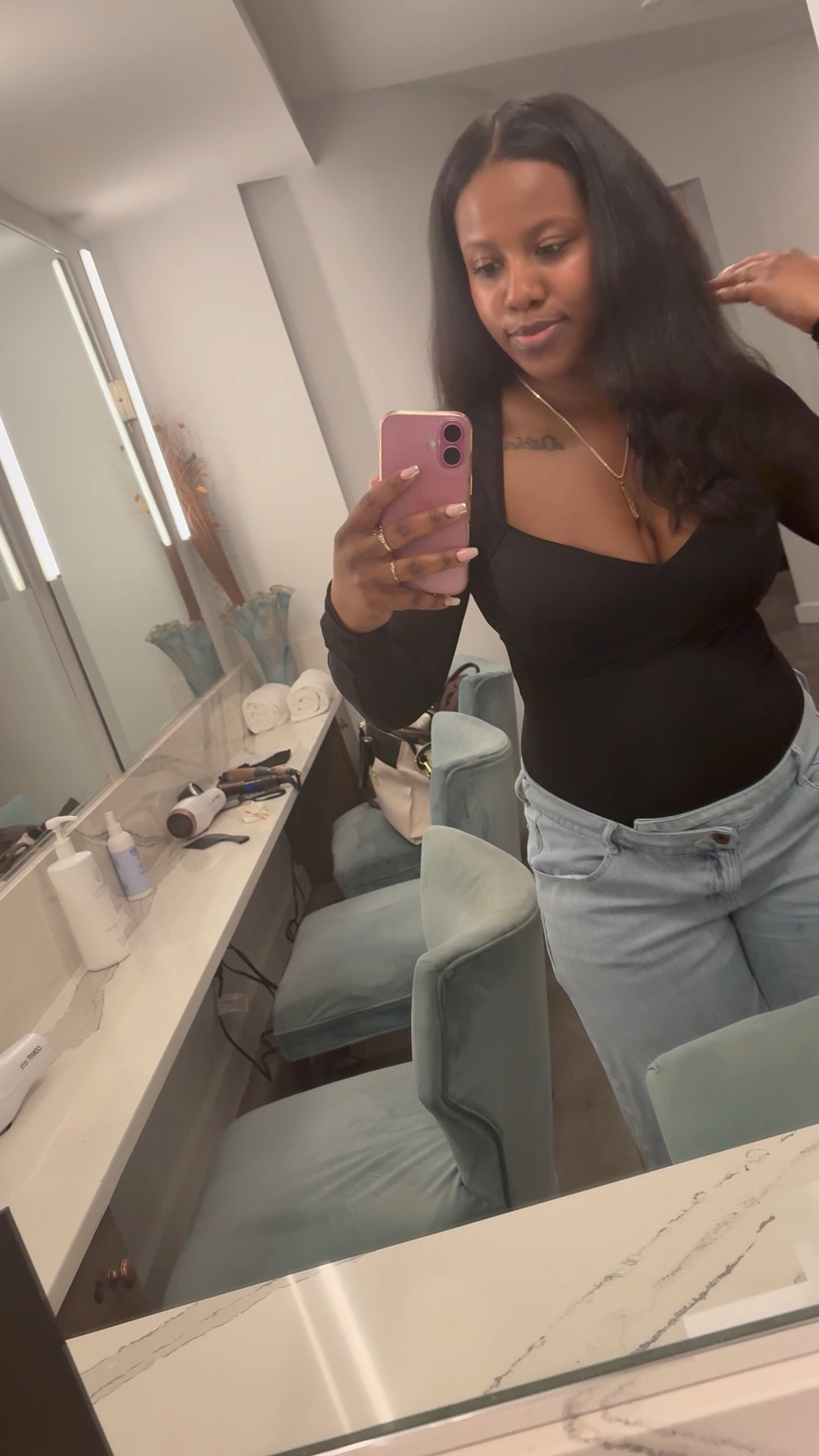 These wide leg Halara jeans are my go to when I head out the door! These are in a size M and I am 5’1 so without a little heel they will drag on the floor a little bit haha! 

#LTKMidsize #LTKmomlife #LTKgrwm