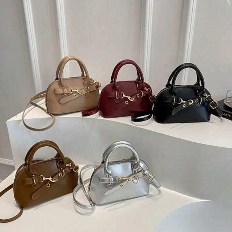 Damen Mode Mini-Handtasche - Elegante Bowler-Handtasche Mit Verstellbarem Schultergurt, Goldfarbene Metallbeschläge, Perfekt Für Herbst- Und Wintermode, Ideal Für Den Arbeitsweg, Dates, Einkaufen Und Abendveranstaltungen | SHEIN