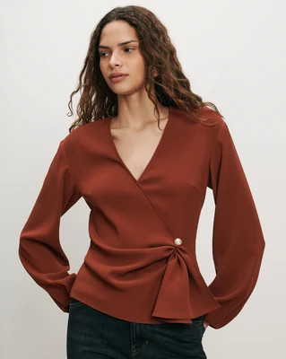 Veronica Beard Drew Brooch Blouse Rust | Veronica Beard