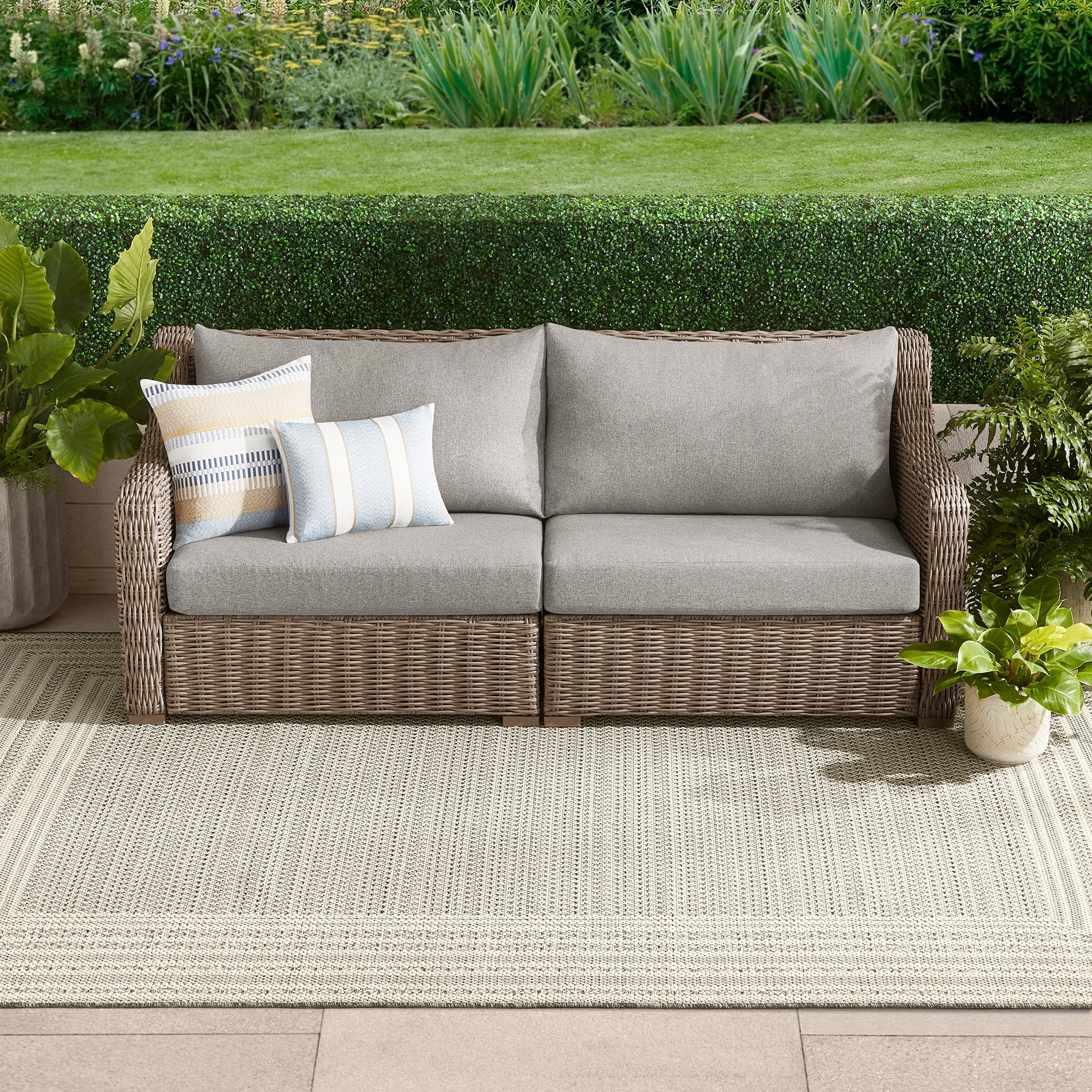 Better Homes & Gardens Bellamy Outdoor 1pc Sofa, Gray Wicker/Gray Cushion | Walmart (US)