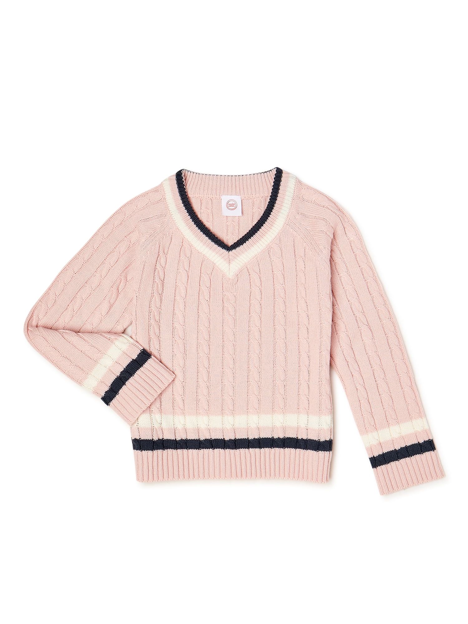 Wonder Nation Girls Long Sleeve V-Neck Cable Knit Sweater, Sizes 4-18 & Plus | Walmart (US)