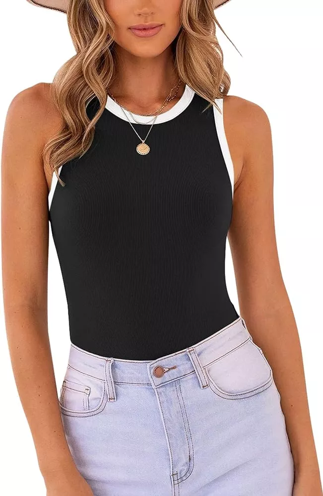  Women's Basic Sleeveless Racer Back Halter Neck Ribbed