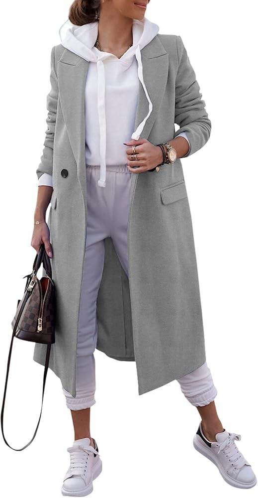Zwurew Women's Double Breasted Pea Coat Lapel Wool Blend Long Trench Jacket Winter Elegant Overcoat  | Amazon (US)
