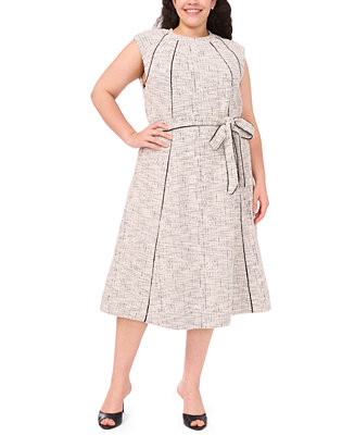 MSK Plus Size Short-Sleeve Tweed Knit Midi Dress - Macy's | Macy's
