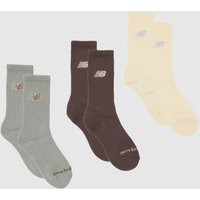 New Balance Midcalf Logo Socks 3 Pack in Grey & Brown, Size: 7-8.5 | Schuh