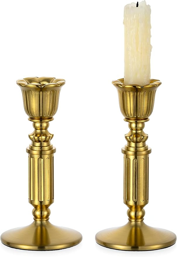Gold Candle Holders Vintage Decor - Romadedi Solid Brass Candlestick Taper Holder for Wedding Chr... | Amazon (US)