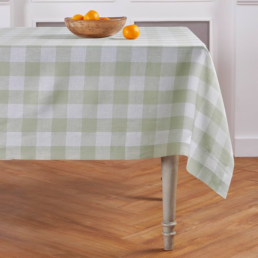 Solino Home Linen Checkered Tablecloth 60 x 108 Inch - 100% Pure Linen Buffalo Check Sage and Whi... | Amazon (US)