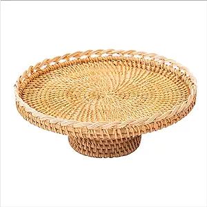 LiLaCraft Handwoven Round Rattan Wicker Stand Trays, Natural Patterned Woven Baskets, Lightweight... | Amazon (US)