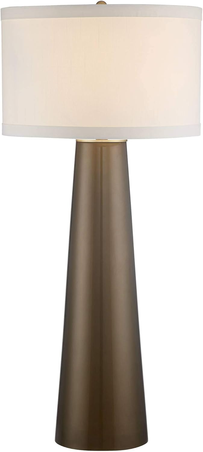 Possini Euro Design Karen Modern Table Lamp 36" Tall Dark Gold Tapered Glass Column Off White Fab... | Amazon (US)
