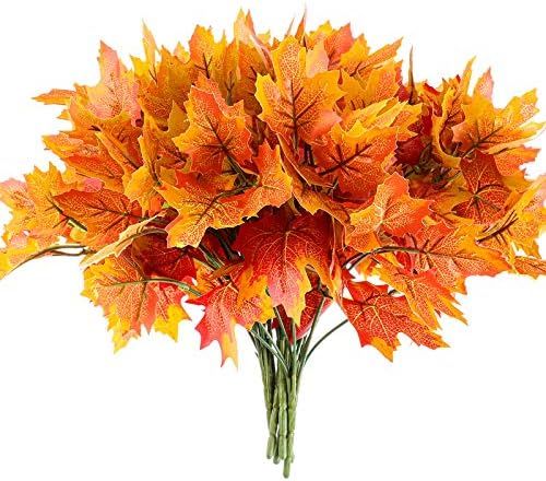 6 Pieces Artificial Maple Leaves 7 Branches Autumn Faux Leaf Decoration Stem Fall Leaves for Than... | Amazon (US)