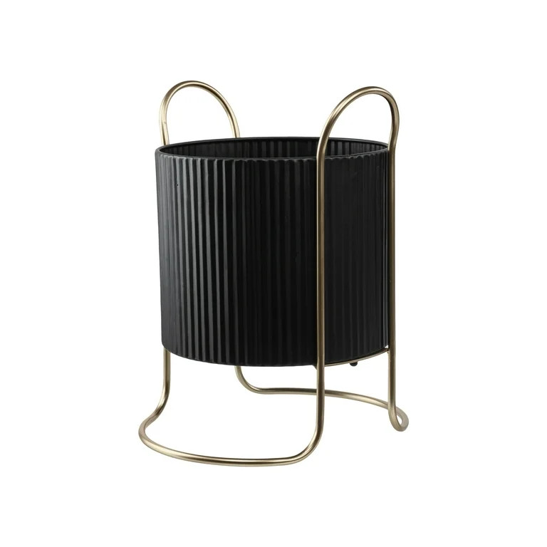 Mainstays Black Outdoor Metal Planter with Gold Stand 15 inch Tall x 11.8 inch Wide | Walmart (US)