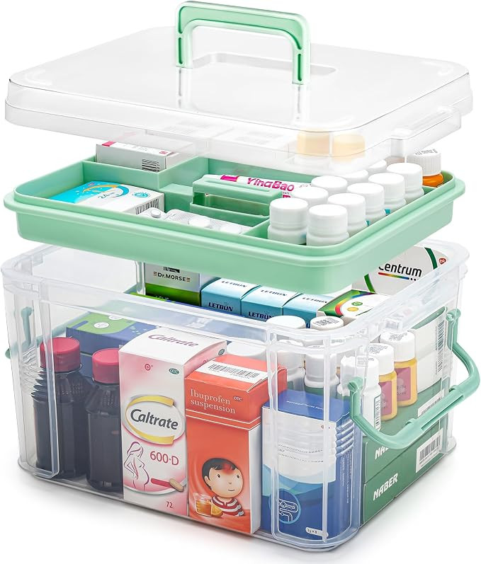 15QT Clear Medicine Organizer Storage Box with Handle & Tray - Thickened Plastic Empty First Aid ... | Amazon (US)