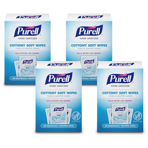 PURELL Cottony Soft Hand Sanitizing Wipes, Clean Scent, 24 Individually Wrapped Wipes (Pack of 4 Boxes) – 9029-04-CMR | Amazon (US)