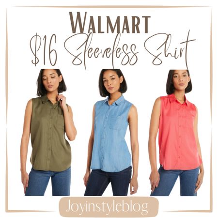 $16 Walmart Time and Tru Sleeveless Button Down Shirt, Sizes XS-XXXL / work wear / work outfit / work outfit 

#LTKsalealert #LTKfindsunder50 #LTKover40
