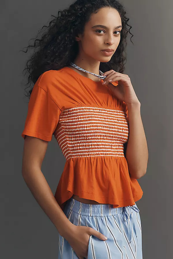 Cotton Smocked Tee | Anthropologie (US)