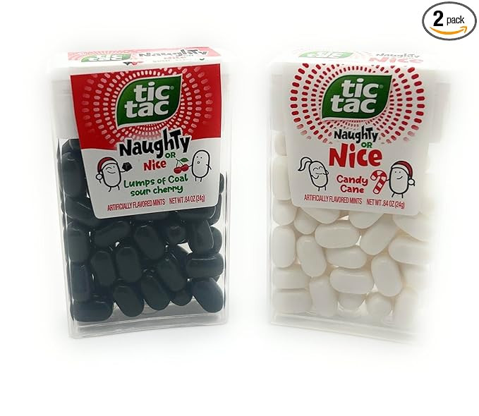 Tic Tac Naughty or Nice Mint Duo Set - Lumps of Coal Sour Cherry & Candy Cane - 1 of each | Amazon (US)