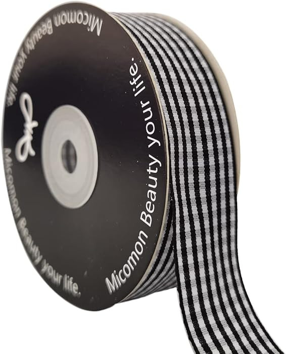 1 Inch Black and White Woven Edge Gingham Ribbon 25 Yards Each Roll 100% Polyester (1", Black) | Amazon (US)