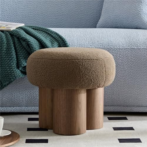 MEETAKING Small Round Foot Stool, Teddy Fabric Footrest Ottoman Stool with Non-Skid Legs, Modern ... | Amazon (US)