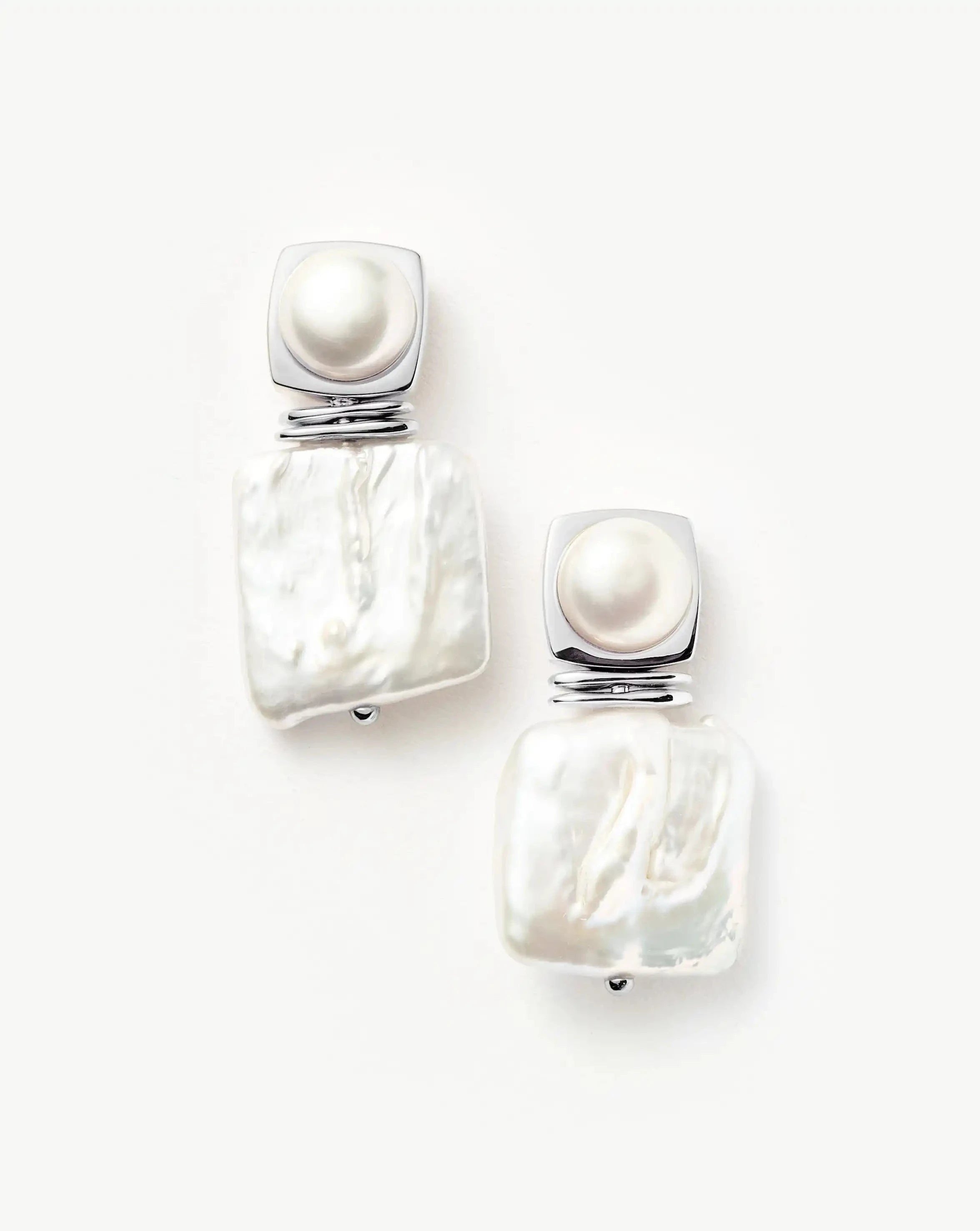 Square Pearl Statement Earrings | Silver/Pearl | Missoma US | Missoma US