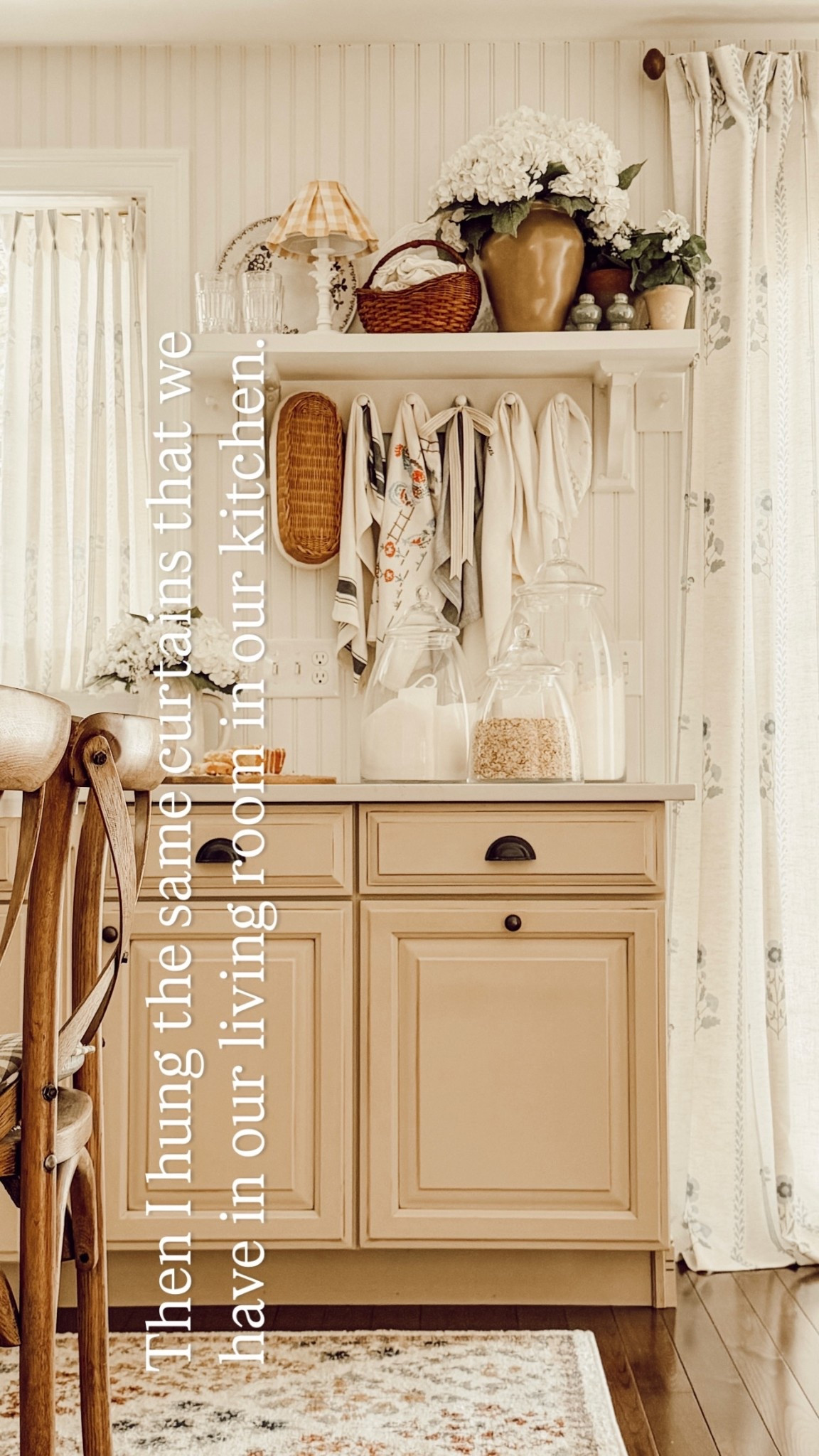 Then I hung the same curtains that we have in our living room in our kitchen.