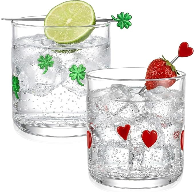 Skylety Set of 2 Valentine Icon Juice Glass 14oz Coquette Heart and Clover Glass Cup Coquette Cof... | Amazon (US)