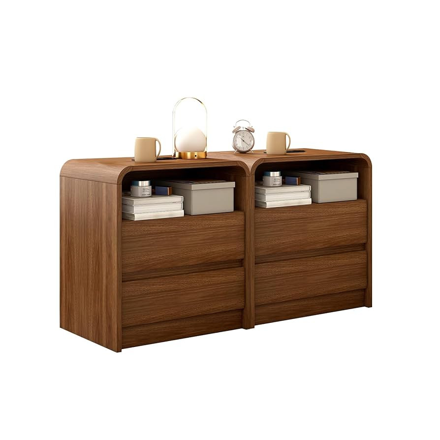Modern Nightstand, 23.6-Inch Wide with Charging Station & Curved Anti-Collision Design, Mid-Centu... | Amazon (US)