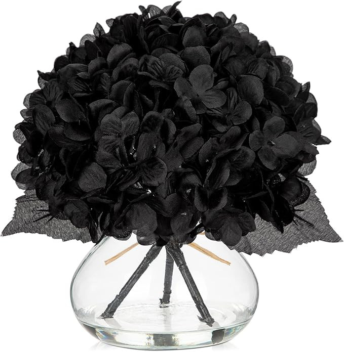 Hollyone Hydrangea Fall Flowers Artificial for Decoration with Glass Vase Black Silk Faux Flowers... | Amazon (US)