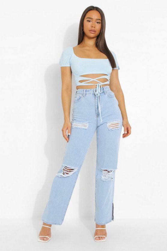 Double Layer Wrap Around Detail Crop Top | Boohoo.com (US & CA)