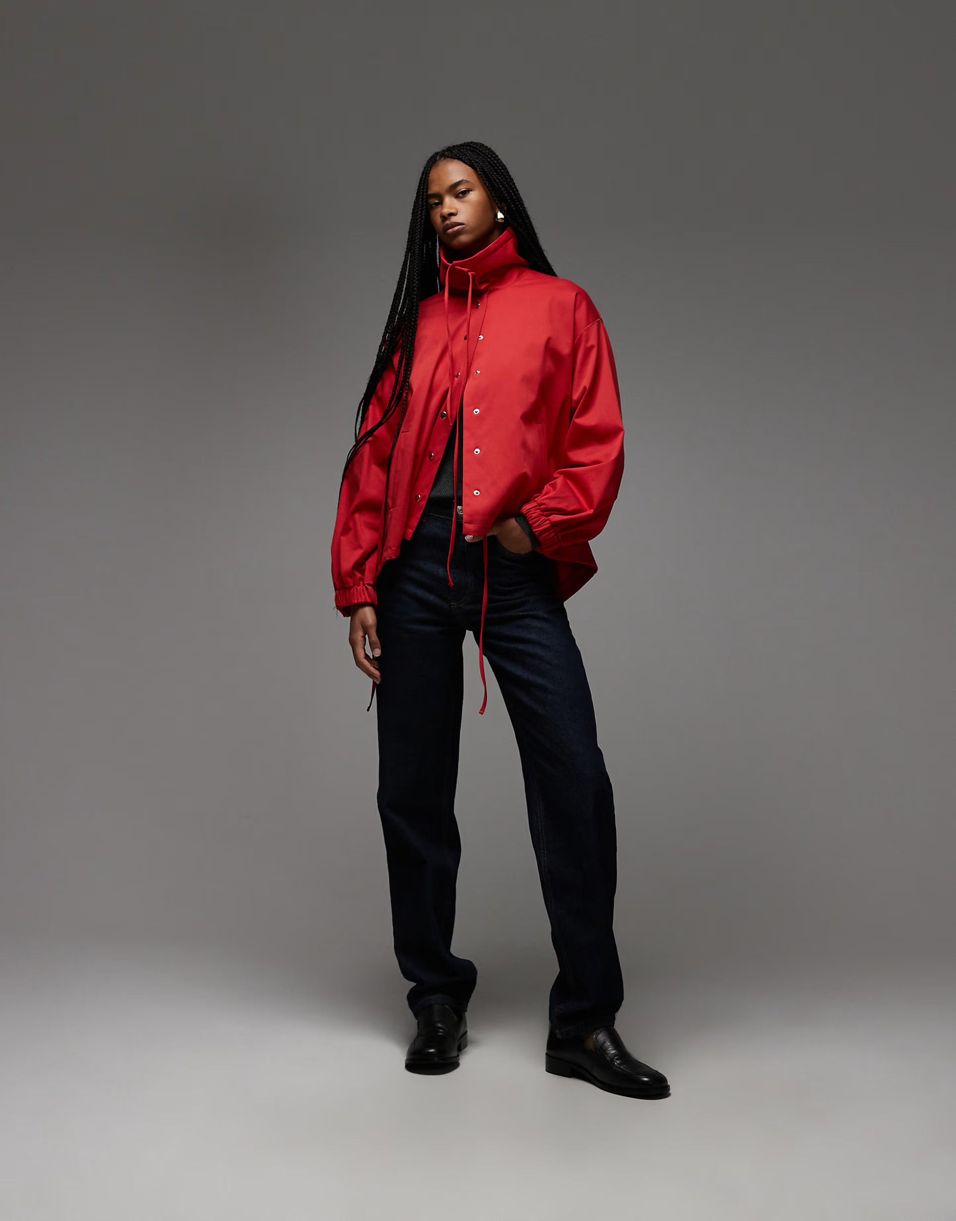 ASOS DESIGN funnel neck button through jacket in red | ASOS (Global)