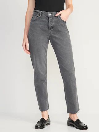 High-Waisted Button-Fly Slouchy Straight Cut-Off Gray Jeans for Women | Old Navy (US)