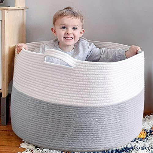 Goodpick Large Basket 23.6"D x 14.2"H Jumbo Woven Basket Cotton Rope Basket Baby Laundry Basket Hamp | Amazon (US)