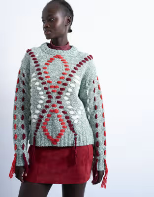 Topshop knit argyle embroidered sweater in green | ASOS (Global)