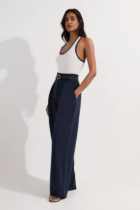 Compact Stretch Essential Tailored High Waist Wide Leg Trouser | Karen Millen UK + IE + DE + NL