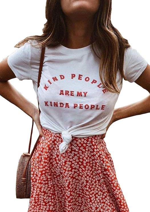 Kind People are My Kinda People Woman Letter Printed T-Shirt Funny Short Sleeve Crew Neck Tee Top... | Amazon (US)