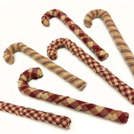 Primitive Red Plaid Homespun Fabric Wrapped Candy Cane Christmas Ornaments - Set of 6 by Marilee Home | Walmart (US)