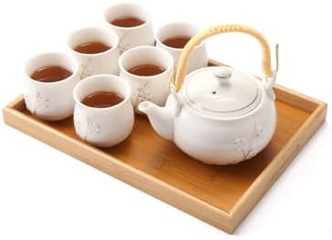 Dujust Japanese Tea Set, White Porcelain Tea Set with 1 Teapot Set, 6 Tea Cups, 1 Tea Tray, 1 Sta... | Amazon (US)