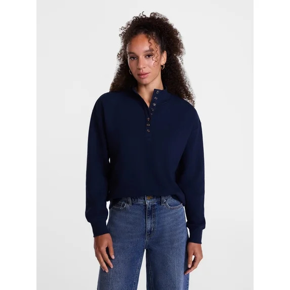 Scenario Women's and Women's Plus Waffle Knit Button Top with Long Sleeves, Sizes XS-4X | Walmart (US)